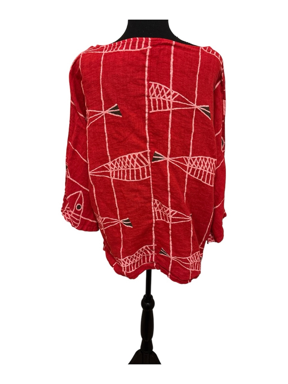 Moda Red Fish-Print Boatneck Tunic - Picture 2 of 3
